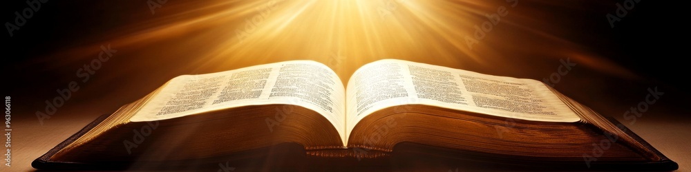 Fototapeta premium Radiant Abstract Book: Illuminated Scripture for World Book Day. Glowing Sacred Text with Divine Light Beams. Creative Cultural Marketing Background for Bestsellers, Religious Themes, and Seasonal Pro