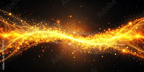 A radiant trail of ionized particles glows brightly against a dark backdrop, echoing the energetic and irregular path