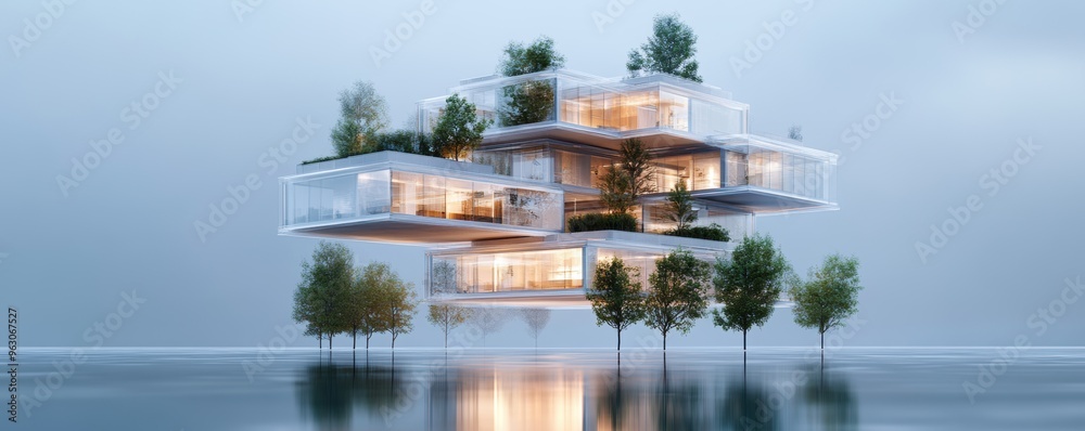 A transparent hologram projection of architectural designs floating in mid-air, displaying building structures layer by layer A transparent hologram projection of architectural designs floating in mid-air, displaying building structures layer by layer