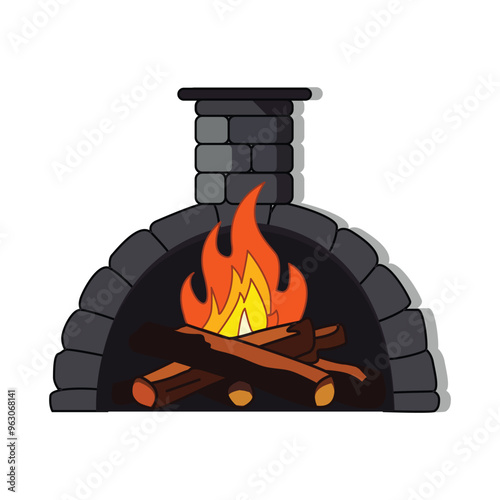 oven for cooking and baking burning wood firewood in a stone fireplace vector isolated white