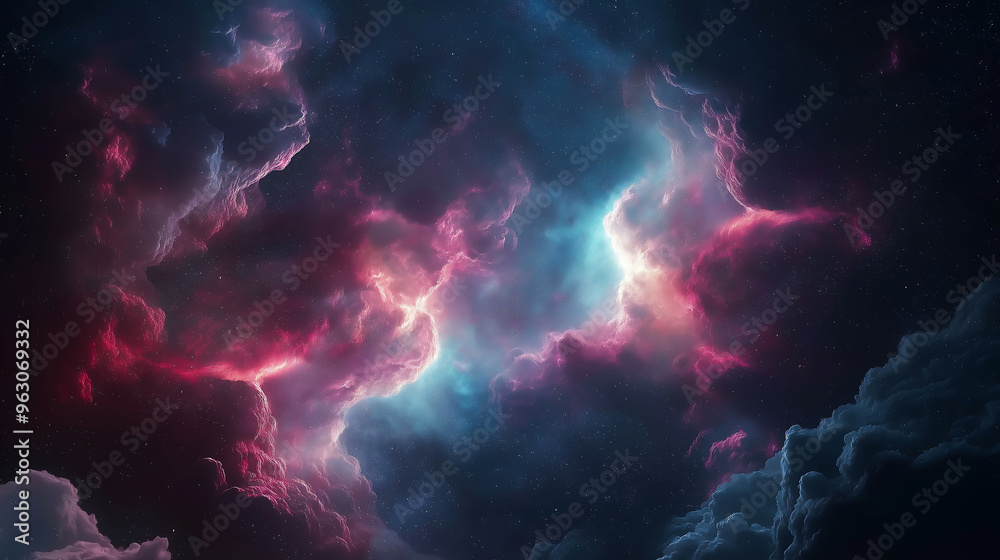 Galaxy exploration through outer space towards glowing milky way galaxy. glowing nebulae, clouds and stars field. Background Galaxy exploration through outer space towards glowing milky way galaxy. glowing nebulae, clouds and stars field. Background