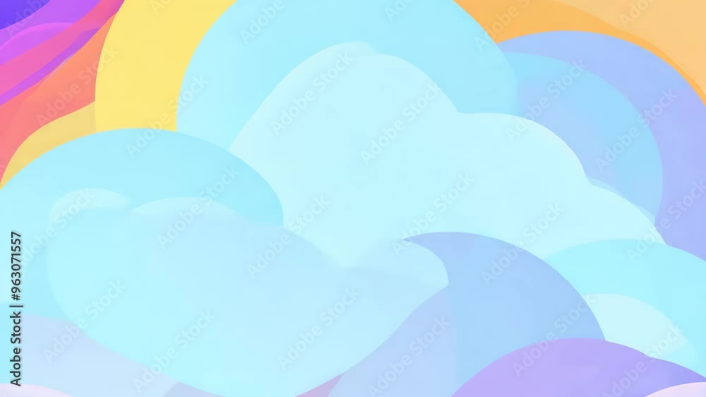 Pulsing rainbow clouds growing and shrinking in rhythmic abstract 2D vector animation Pulsing rainbow clouds growing and shrinking in rhythmic abstract 2D vector animation