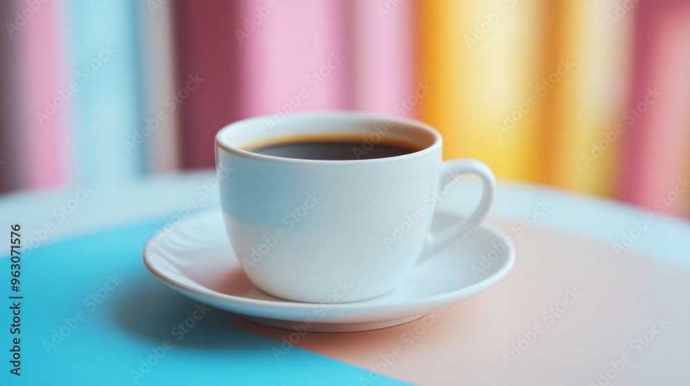 White cup of coffee on colorful abstract White cup of coffee on colorful abstract