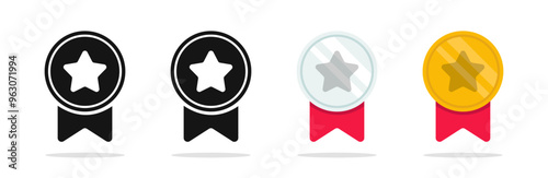 Award medal icon. 
Golden and silver medals ribbon symbol.