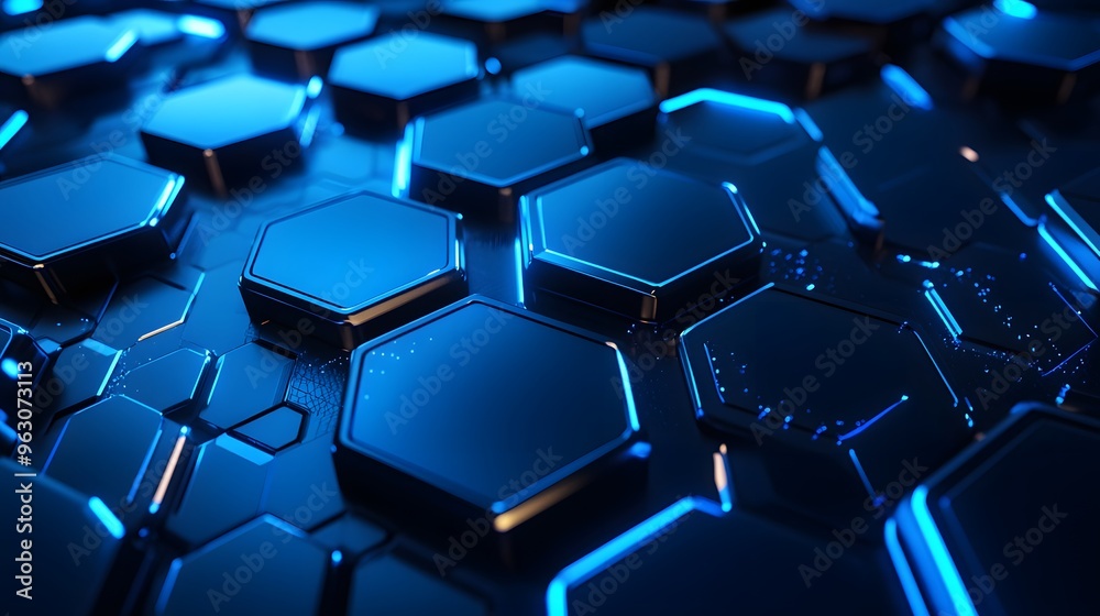 Abstract Blue Hexagon Pattern Technology Background Abstract Blue Hexagon Pattern Technology Background