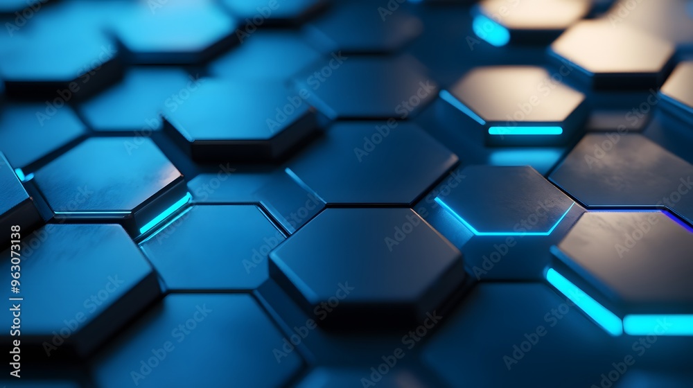 Abstract Blue Hexagon Pattern with Neon Lights Abstract Blue Hexagon Pattern with Neon Lights