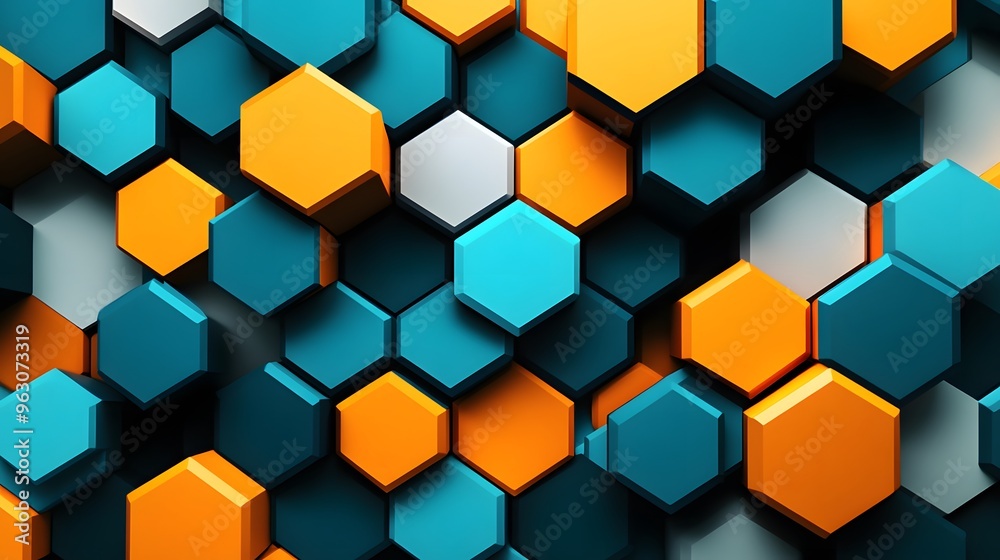 Abstract Hexagon Pattern Background   Orange  Blue  White