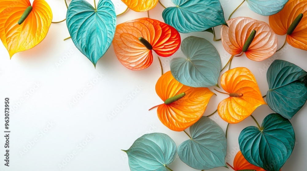 Tropical Leaves and Flowers Pattern on White Background Tropical Leaves and Flowers Pattern on White Background
