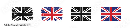 British flag icons. UK flag vector collection
