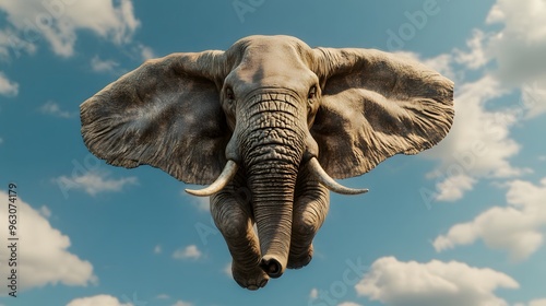 Elephant Head Against Blue Sky with Clouds