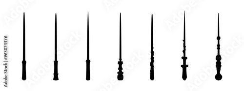 Magic wand silhouettes. Iconic wizard wands.