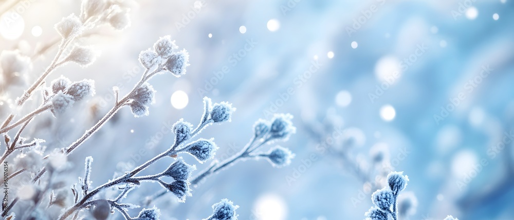 Winter Wonderland   Frost Covered Branches and Sparkling Bokeh