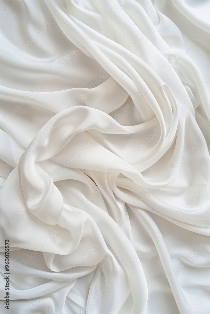 Close-up view of white fabric with intricate texture and structure. Fabric appears smooth, possibly satin or chiffon material. Background blurred to focus on fabric details. Close-up view of white fabric with intricate texture and structure. Fabric appears smooth, possibly satin or chiffon material. Background blurred to focus on fabric details.