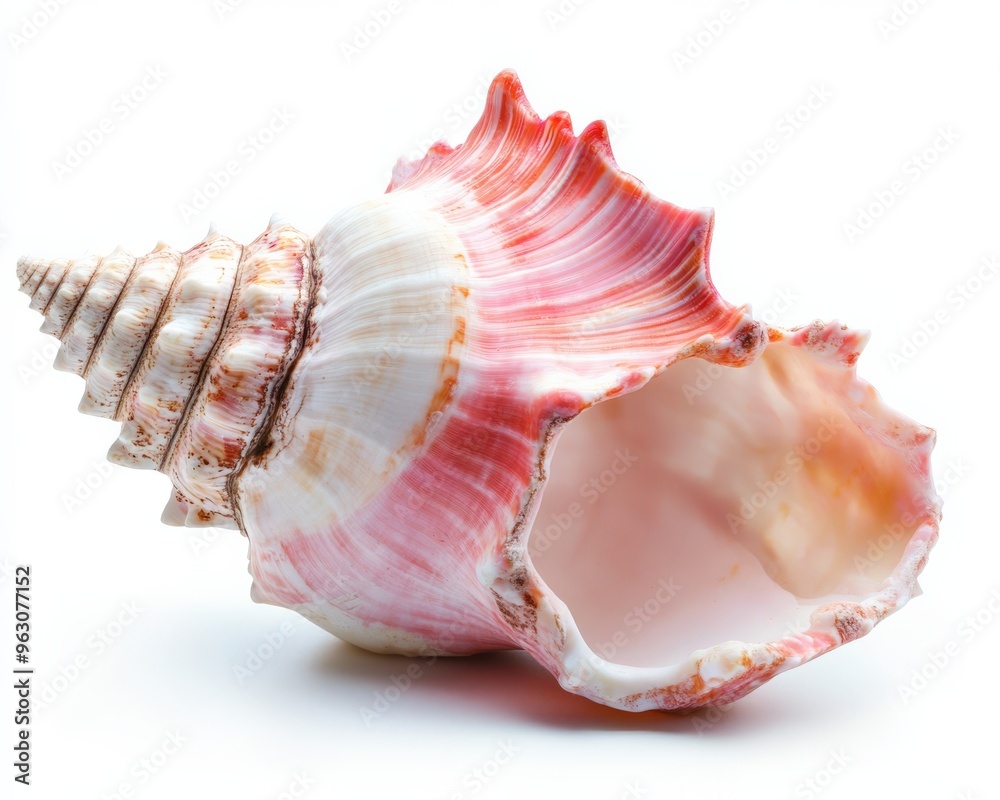 Conch Shell Isolated on White Background. Large Pink Queen Seashell from the Sea