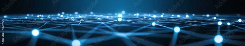 Obraz premium Abstract Digital Network Connectivity: Futuristic Blue Technology Background for Web Design and Cybersecurity Concepts. AI-Generated 4K Wallpaper Featuring High-Key Lighting and Cool Tones for Marketi