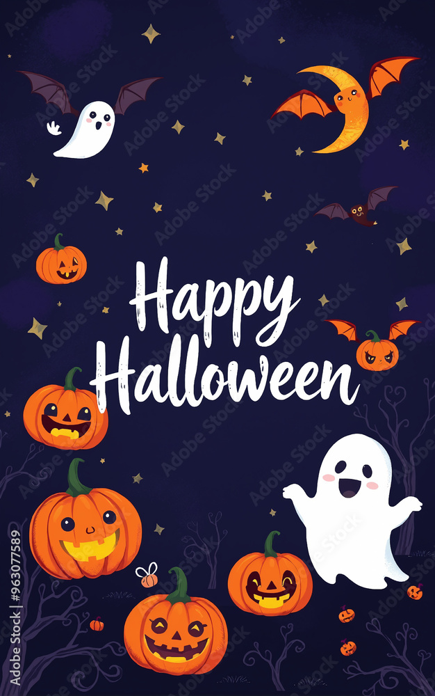 cute and gorgeous halloween card poster design illustration cartoon