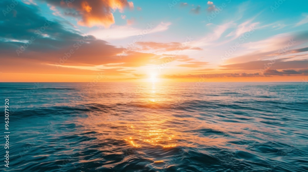Obraz premium Stunning Sunset Over the Ocean: Golden Hour Seascape
