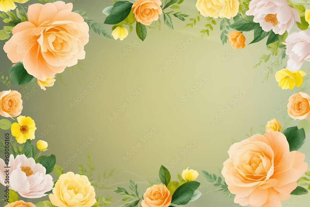 Floral Frame, Rose Garden, Springtime Bloom background,backdrop for Festive traditional with copy space