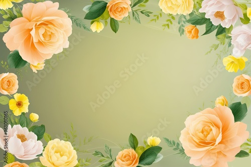 Floral Frame, Rose Garden, Springtime Bloom background,backdrop for Festive traditional with copy space