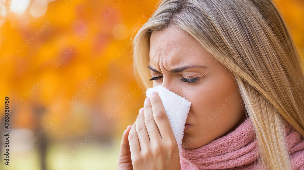 Close-up of a person using a warm compress on their sinuses in a cozy fall setting to relieve allergy-induced sinus pressure Close-up of a person using a warm compress on their sinuses in a cozy fall setting to relieve allergy-induced sinus pressure