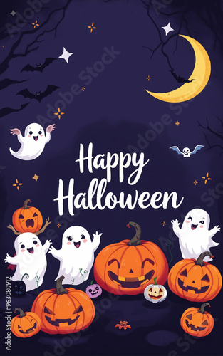 cute and gorgeous halloween card poster design illustration cartoon