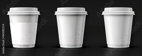Wallpaper Mural Three white to go coffee cups with lids, isolated on a black background. Perfect for branding or product mockups. Torontodigital.ca
