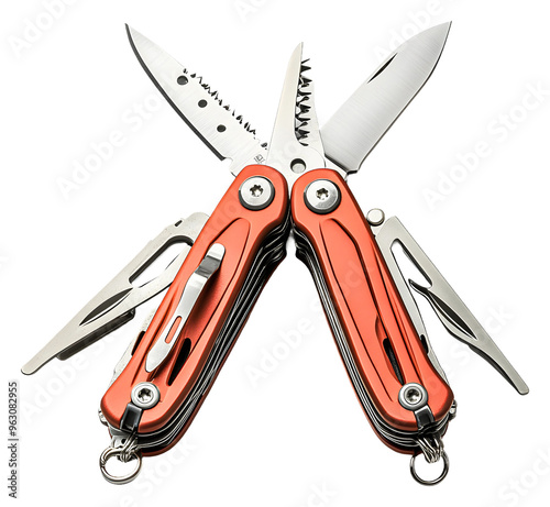 Multi-tool with various blades isolated on transparent background photo