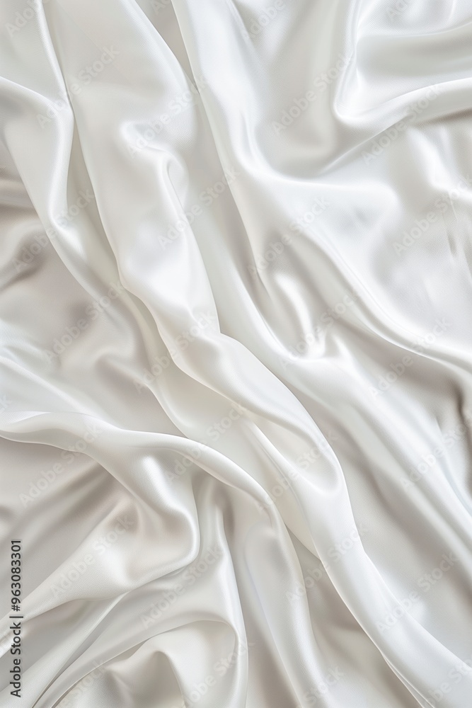 Close-up view of white fabric with intricate texture and patterns. Fabric possibly made of silk or satin material. Gray background creates visually striking composition. Close-up view of white fabric with intricate texture and patterns. Fabric possibly made of silk or satin material. Gray background creates visually striking composition.