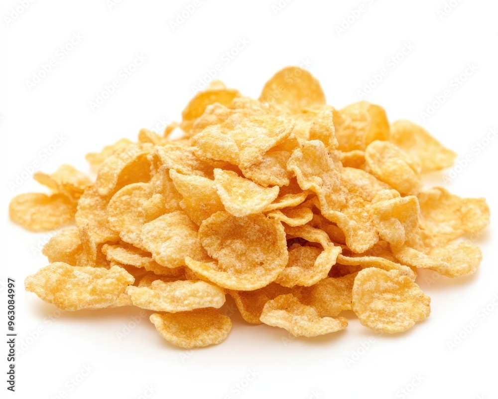 Cornflake. Closeup of Healthy Breakfast Cereal on White Background Cornflake. Closeup of Healthy Breakfast Cereal on White Background