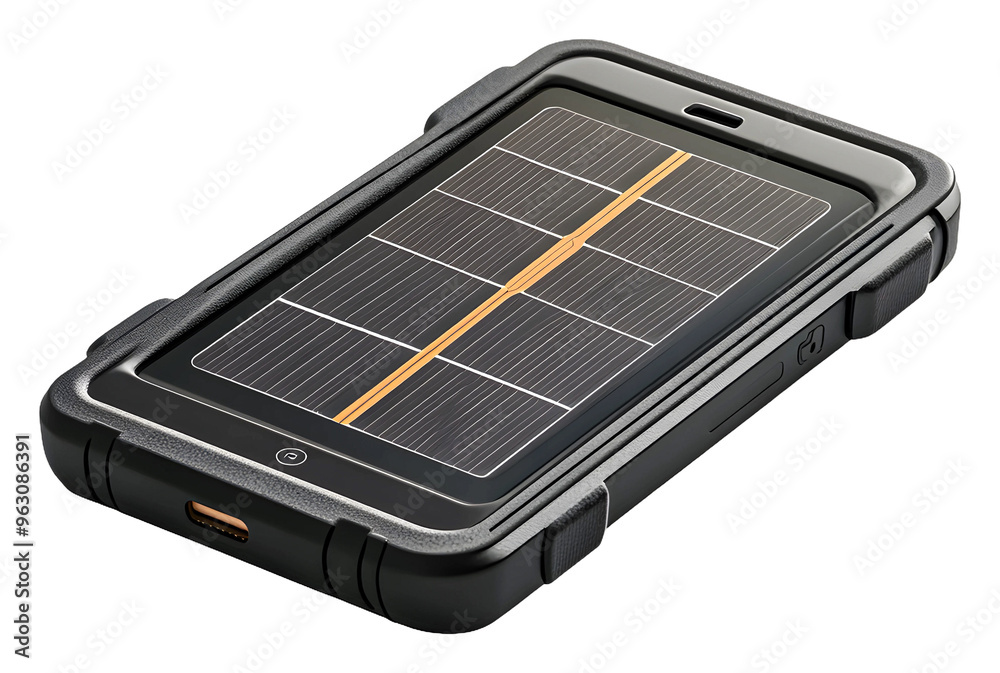 Portable solar charger designed for outdoor use in various conditions isolated on transparent background Portable solar charger designed for outdoor use in various conditions isolated on transparent background