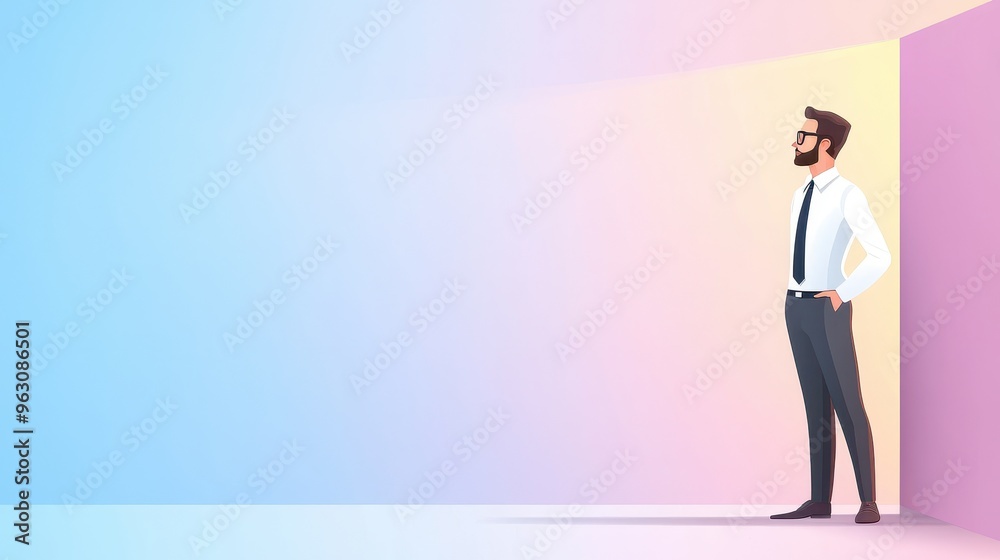 Inspiring Visionary Corporate Leader Crafting Mission Statement Against Muted Violet Background Inspiring Visionary Corporate Leader Crafting Mission Statement Against Muted Violet Background