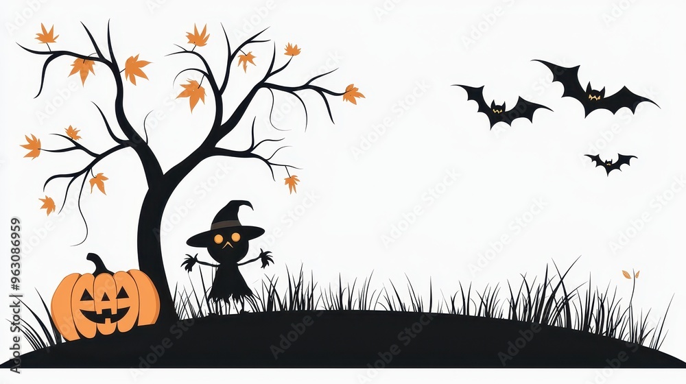Enchanting Spooky Pumpkin Patch: Scarecrow, Bats, and Autumn Vibes Enchanting Spooky Pumpkin Patch: Scarecrow, Bats, and Autumn Vibes