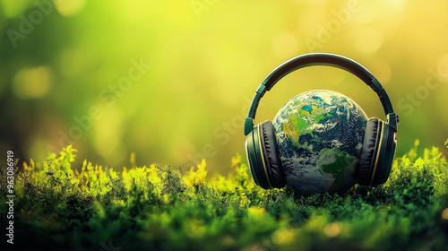 World music day, Earth with headphone 