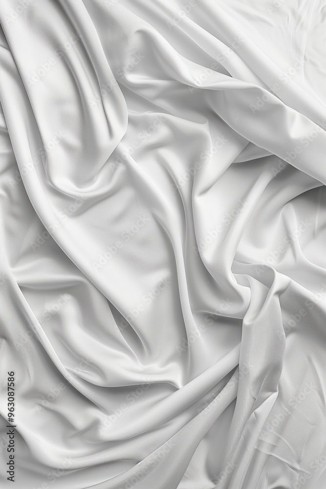 Obraz premium Close-up view of white fabric with soft texture, possibly cotton linen. Fabric slight wrinkles, grid-like pattern in shades of green, black. Background blurred to focus on fabric intricate design.