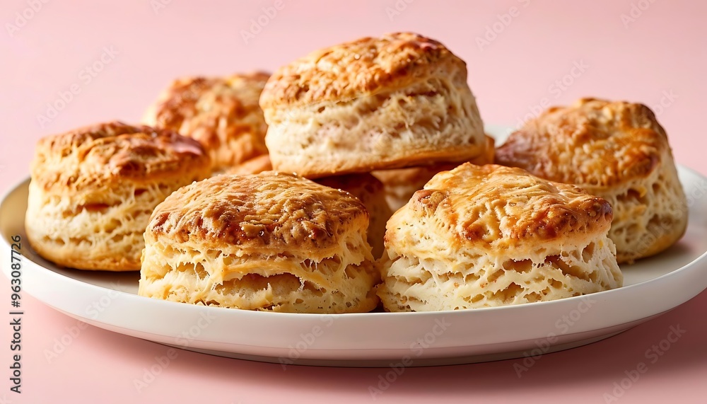 Freshly Baked Buttery Scones on White Plate Freshly Baked Buttery Scones on White Plate