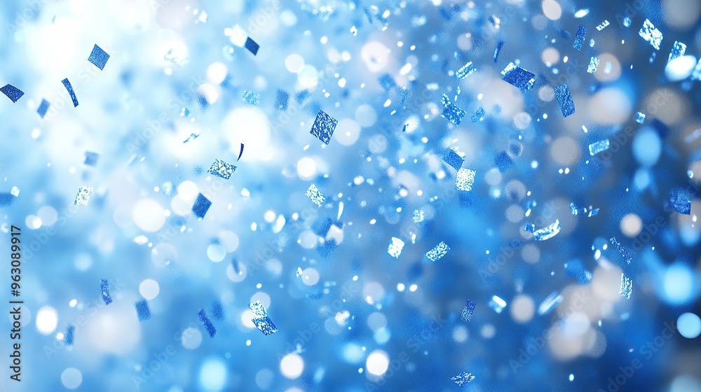 3D confetti fluttering in light blue celebration background 3D confetti fluttering in light blue celebration background