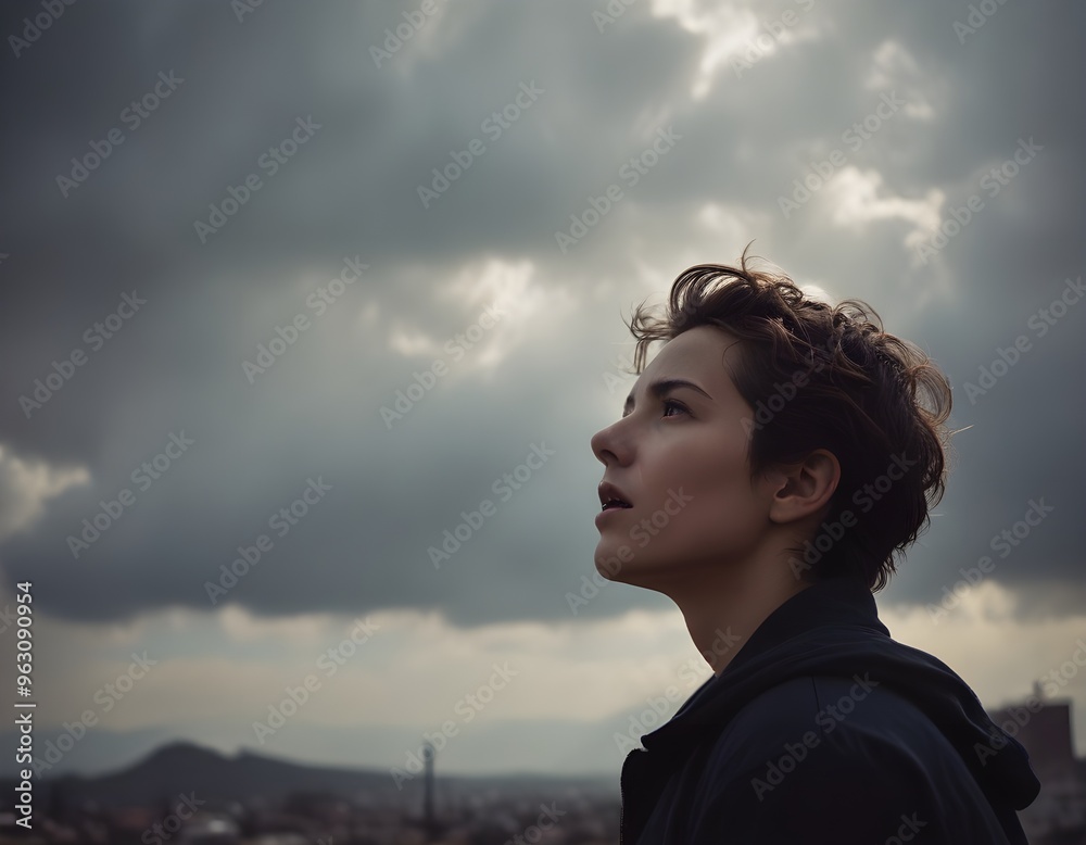 portrait of a women with cloudy background portrait of a women with cloudy background