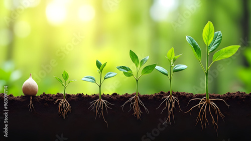 Seedling Growth Stages with Visible Roots in Garden Setting