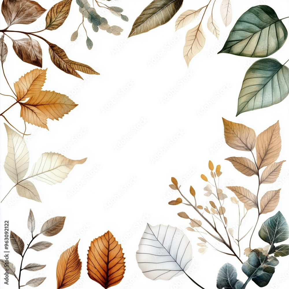 Autumn's Embrace: A Watercolor Frame of Falling Leaves Autumn's Embrace: A Watercolor Frame of Falling Leaves