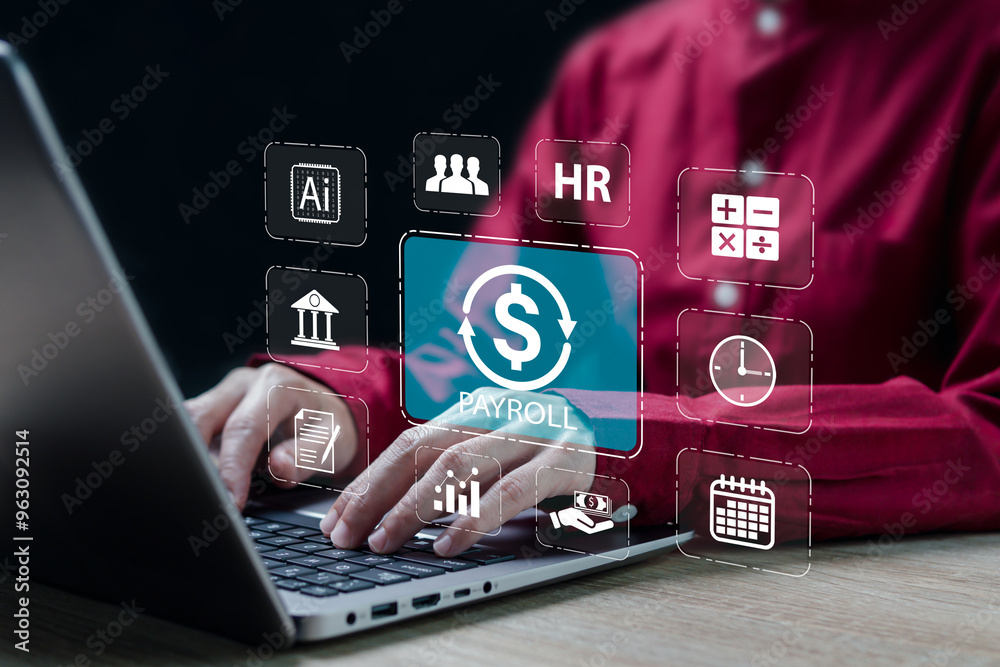 Φωτογραφία Payroll business finance management, Automatic salary payment system concept, Businesswomen use technology for payment salary, Financial, Accounting