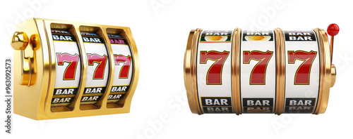 set of slot machine '777' isolated on transparent background, PNG file 