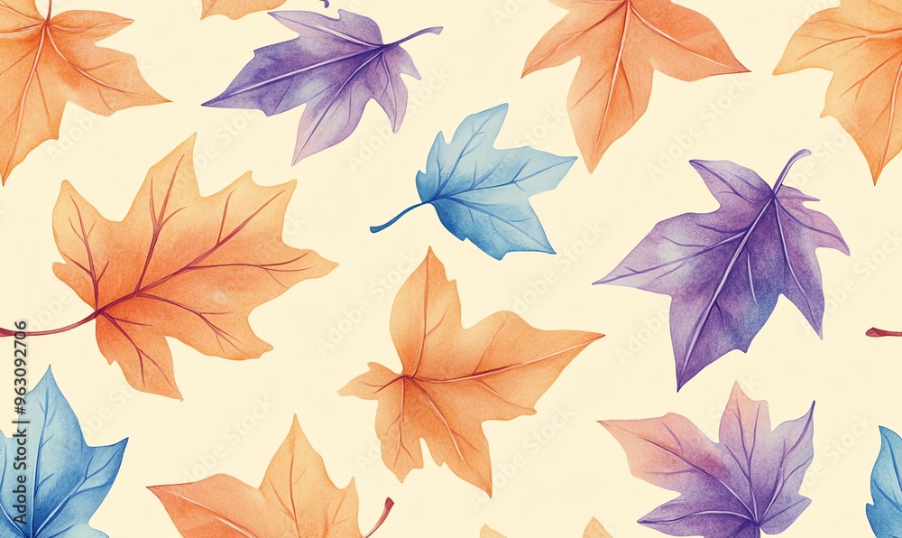 Autumn leaf pattern seamless vector illustration with maple and oak leaves in orange and yellow tones Autumn leaf pattern seamless vector illustration with maple and oak leaves in orange and yellow tones