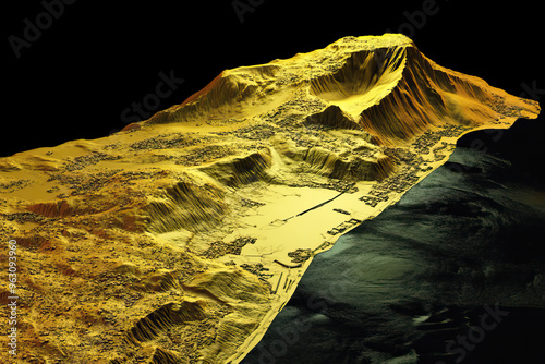 Technical aerial visual, 3D LiDAR GIS aerial map satellite scan model isolated, showing Lankaran, Azerbaijan . Elevation, topography, render photo