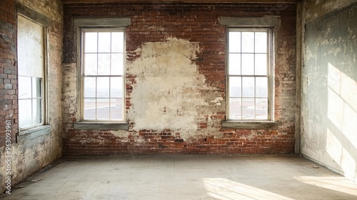 Abandoned Brick Room with Two Windows