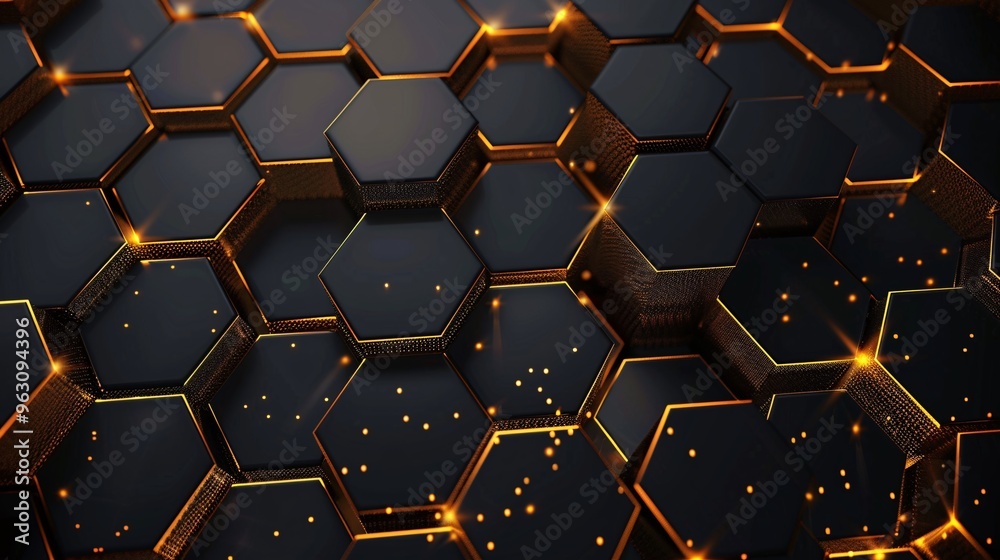 Luxury Hexagonal Abstract Background with Glowing Gold Accents – Futuristic, Geometric 3D Design. Luxury Hexagonal Abstract Background with Glowing Gold Accents – Futuristic, Geometric 3D Design.