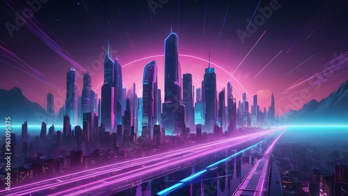 Retro futuristic background Retro-Futuristic Sci-Fi City with Neon Lights