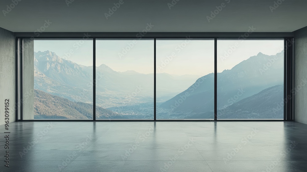 Large Window with Mountain View from a Modern Interior Room Large Window with Mountain View from a Modern Interior Room