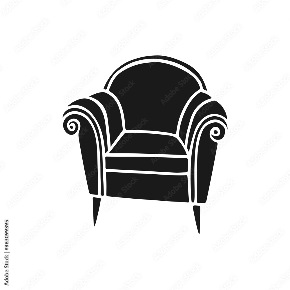 Armchair silhouette in Provencal style, simple doodle drawing icon logo interior design element, isolated on white background. Armchair silhouette in Provencal style, simple doodle drawing icon logo interior design element, isolated on white background.
