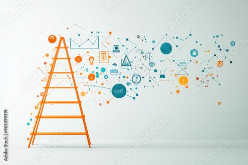 A minimalist depiction of a ladder with various educational symbols along the rungs, symbolizing progress and advancement in education photo