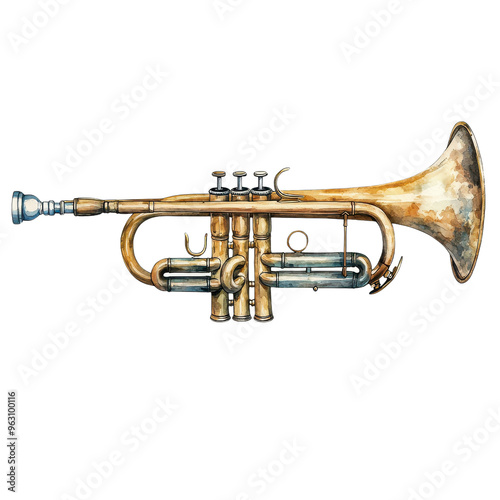 An elegant brass trumpet showcasing intricate details, perfect for music-themed projects or artistic designs.